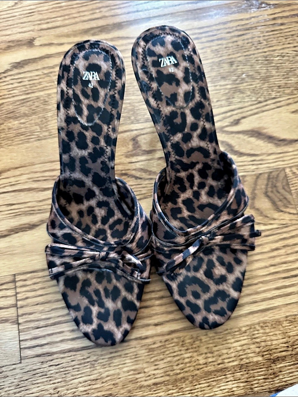 Zara Animal Print Bow Heeled Shoes Brown & Black